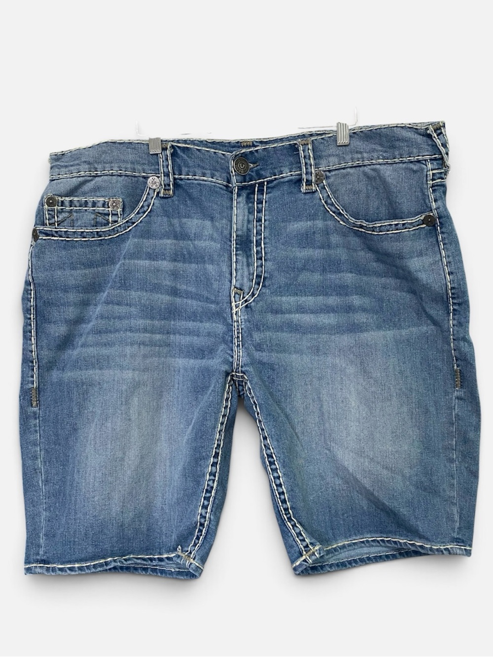 True Religion BOBBY Relaxed Baggy Light Blue Washed Denim Shorts